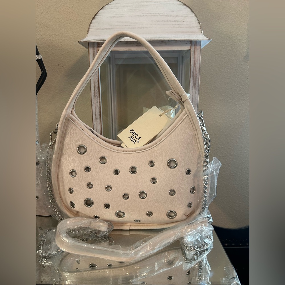Kayla + Ava cream Eyelet crossbody Shoulder Bag